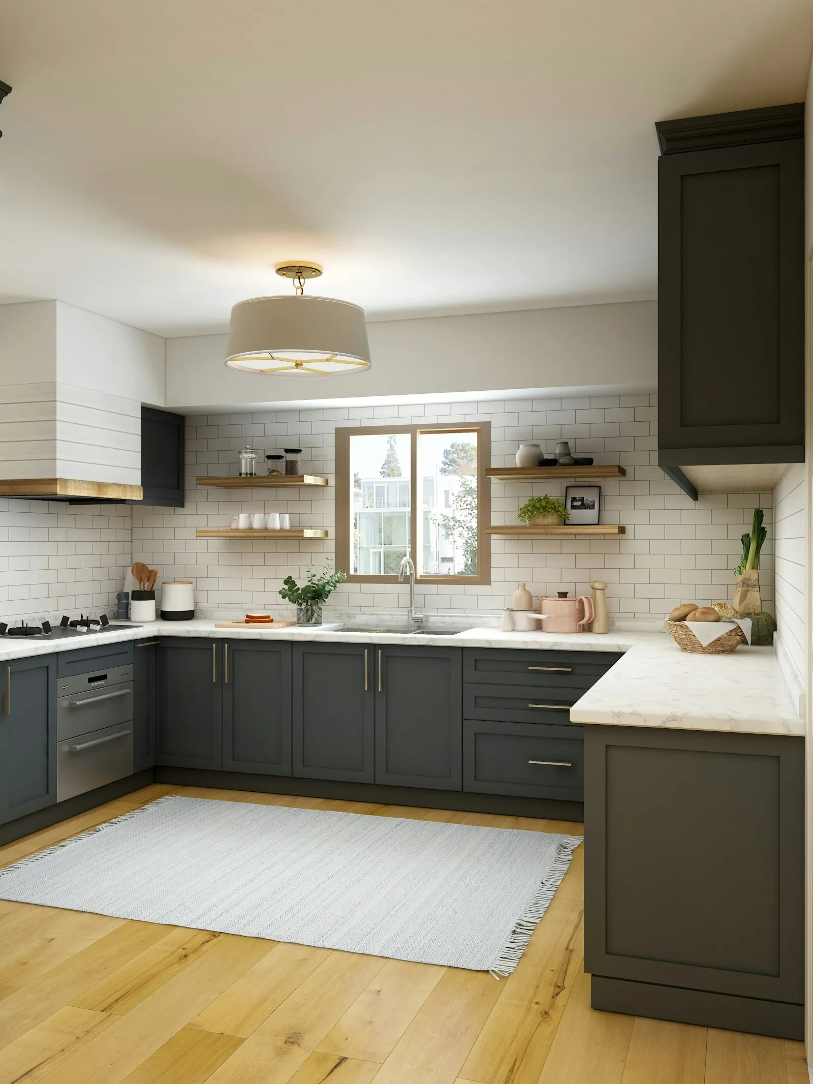 Green cabinetry kitchen, degreased and polished
