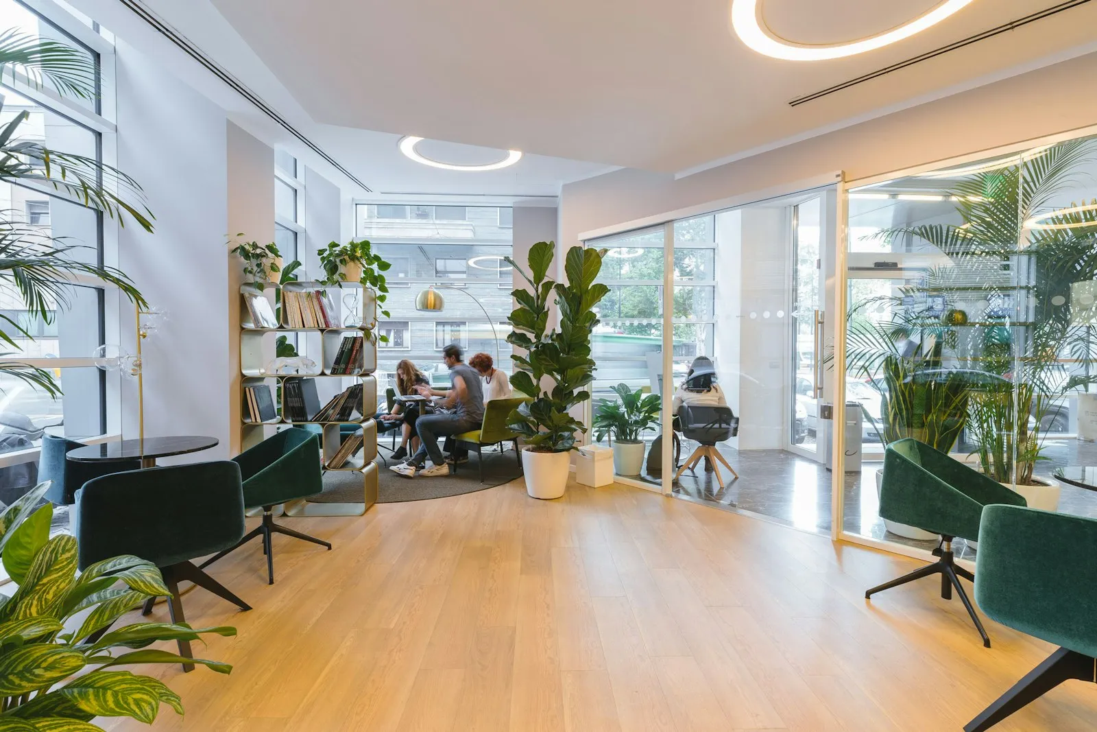 Bright office lounge cleaned after hours